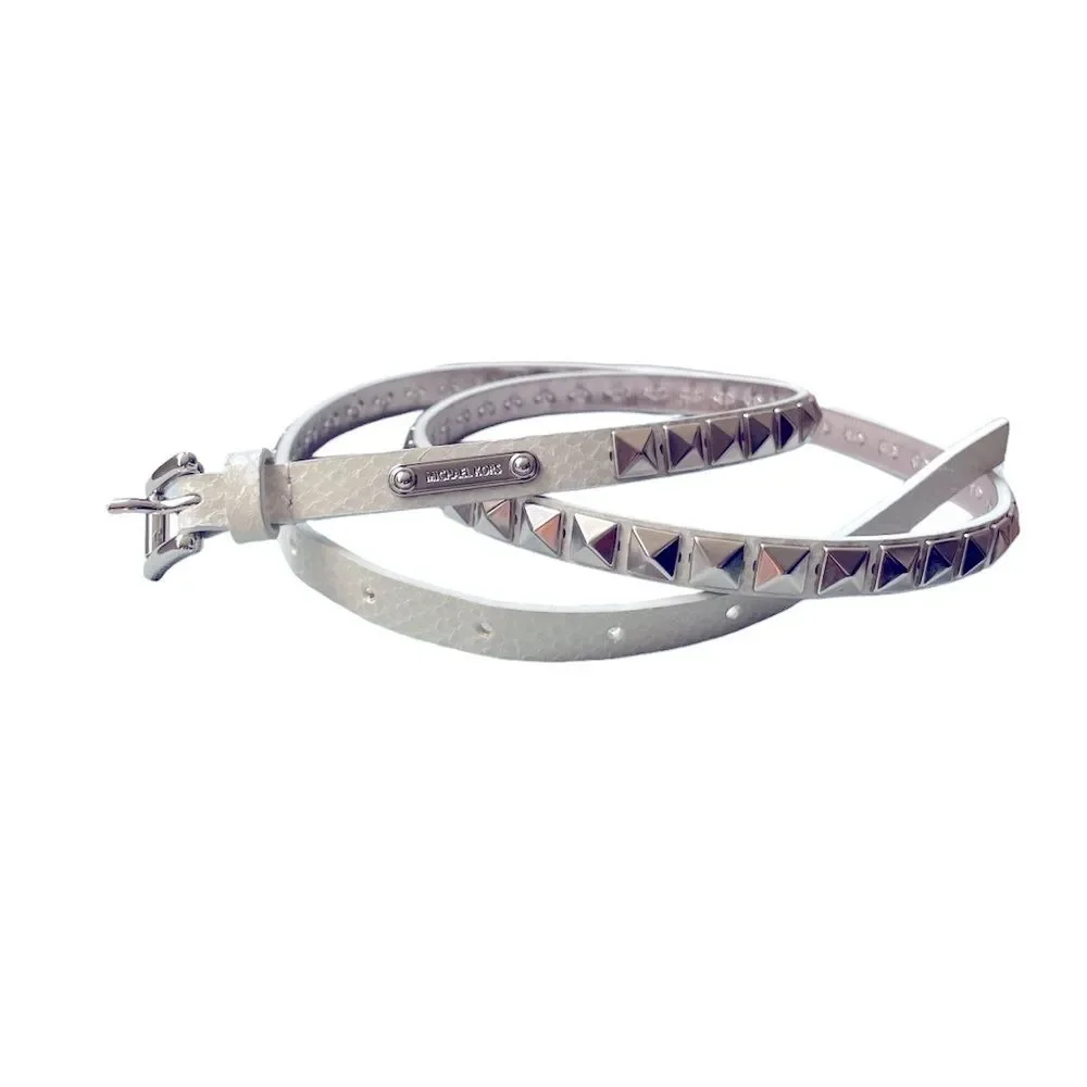 MICHAEL KORS OFF WHITE SILVER STUDDED SNAKE SKIN FAUX LEATHER SKINNY BELT 43